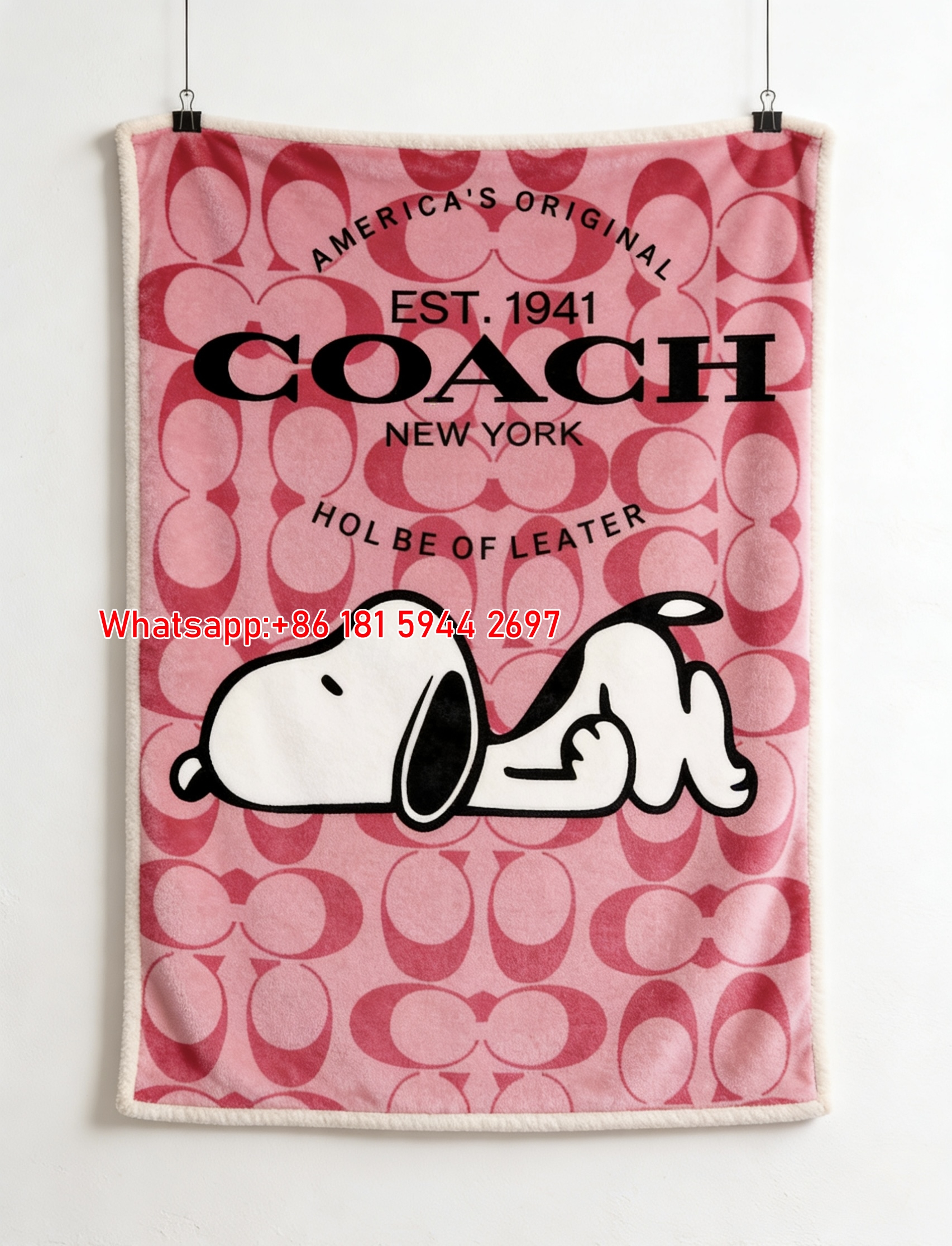 Coach Pink Snoopy Monogram Flannel Throw Blanket C023